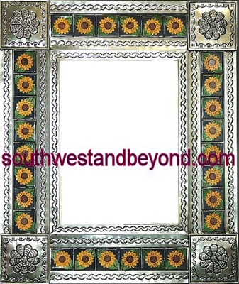 33463-S164 Flower Corner Tin Mirror Tiled Silver Color Frame
