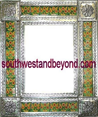 33463-S165 Flower Corner Tin Mirror Tiled Silver Color Frame