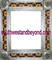 mexican Silver Color tin frame mirror talavera tiled wall decor
