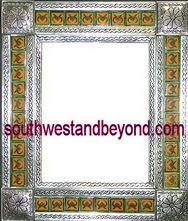 33464-S108 Flower Corner Talavera Tiled Silver Color Tin Frame Mirror