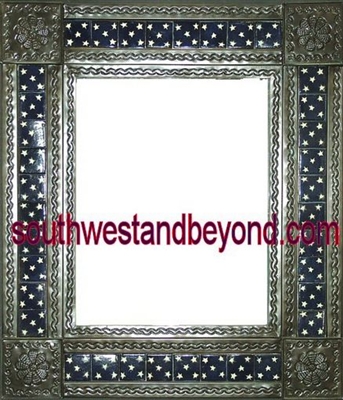 33464-ox017 Flower Corner Talavera Tiled Oxidized Color Tin Frame Mirror