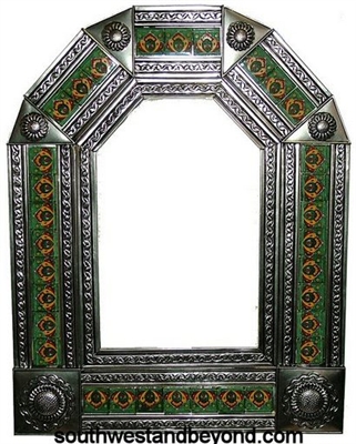 Arched talavera tiled tin frame mirror