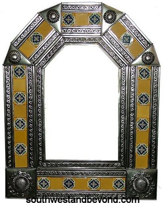 Arched talavera tiled tin frame mirror silver color