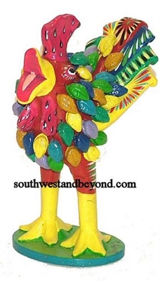 44432-A01 Hand Painted Clay Rooster With Feathers