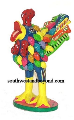 44432-A02 Hand Painted Clay Rooster With Feathers