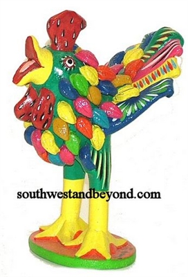 44432-A03 Hand Painted Clay Rooster With Feathers