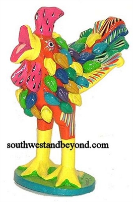 44432-A05 Hand Painted Clay Rooster With Feathers