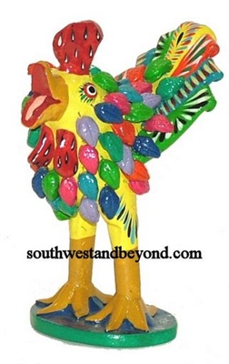44432-A06 Hand Painted Clay Rooster With Feathers