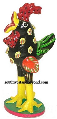 44433-A03 Hand Painted Clay Rooster With Feathers