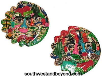 44465-06   Mexican Clay Eclipse Wall Art Decor - 2 pc