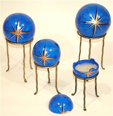 529 Candle Sphere Set Blue Gold Star