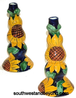 80360-E Talavera Candle Holders 2pc Set - Sunflower Design