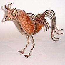 80381 Clay and Metal Rooster Sculputure