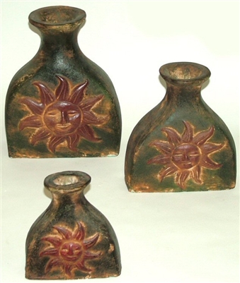 80394 Clay 3pc Pottery Set - Sun Design Vase Set