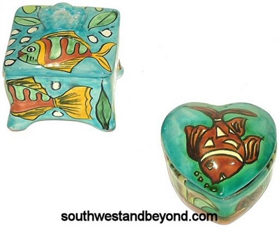 80525,343-F Talavera Keepsake Box and Heart - Fish Design