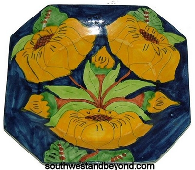 80587-E4 Talavera 10" Octogon Wall Plate Sunflower Design