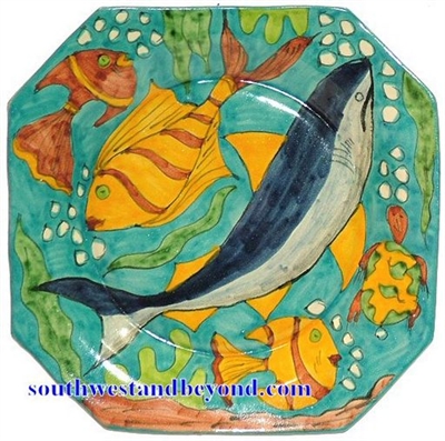 80587-F6 Talavera 10" Octogon Wall Plate Fish Design