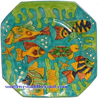 80587-F7 Talavera 10" Octogon Wall Plate Fish Design