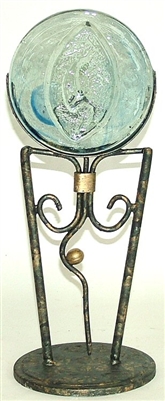 01-951-KB Kokopelli Candle Holder Iron and Glass Art Work - Blue Color