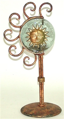 01-965-C Sun Face Candle Holder Iron and Glass Art Work - Copper Color