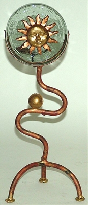 01-970-C Sun Face Candle Holder Iron and Glass Art Work - Copper Color