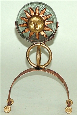 01-975-C Sun Face Southwest  Candle Holder Iron and Glass Art Work - Copper Color