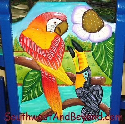 Color 14 - Chair -Tropical Bird 3 Design Bird 2 Design  - Hand Carved Painted