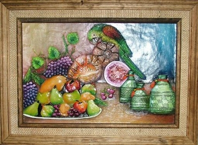 FP17 Parrot Fruit Table Scene Acrylic Painting