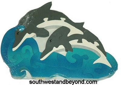 PZ-F-218 Two Swimming Dolphins Wooden Puzzle â€“ Dolphin