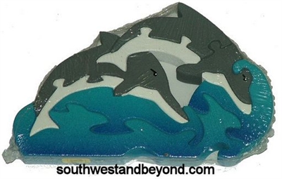 PZ-F-227 Two Swimming Dolphins Wooden Puzzle - Dolphins