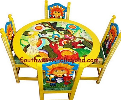 001b - Tropical Bird Flower Table Sets â€“ Hand Carved Painted - 002