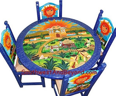 Carved Hand Painted Mexican Table Sets