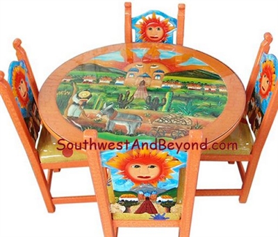 01a - Pueblo Design Table Set Hand Carved Painted - 007
