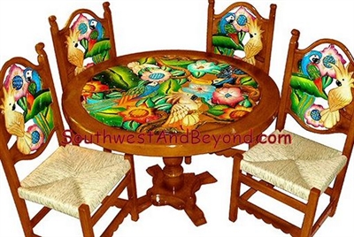 001b - Tropical Bird Flower Table Sets â€“ Carved Painted - 053