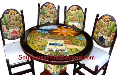 01  Desert Design Table Set Hand Carved Painted - 073