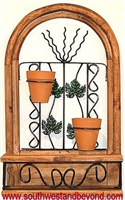 Rustic Arched Window Frame Wall Decor with terra cotta flower pots