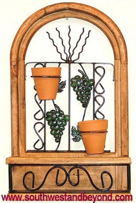 WF205 Rustic Arched Window Frame Wall Decor - Grape Vines