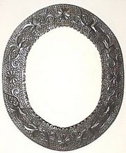 Mexican Oval Tin Framed Mirror - Silver Color