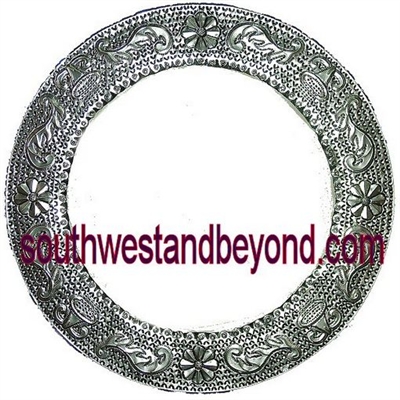 Mexican Round Tin Framed Mirror - Silver Color