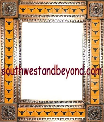 tin framed hand hammered 29"x25" mirror with talavera tiles - copper color