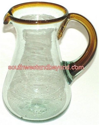 035-I Hand Blown Mexican Glass Pitcher Amber Rim