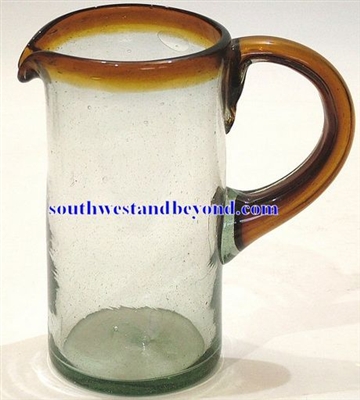 036-I Hand Blown Mexican Glass Pitcher Amber Rim
