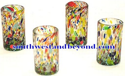 048-E Juice Glasses Hand Blown Juice Glasses Confetti Color Rim - 4pc Set