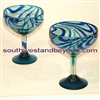 056-C Margarita Tall Glass Aqua/cobalt swirl