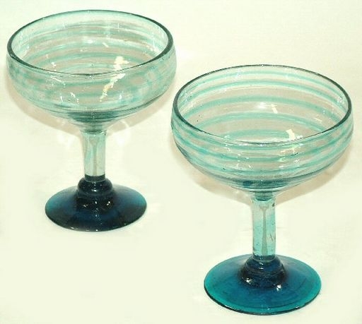 056-H1 Margarita Stemmed Glass Aqua Swirl Mexican Glassware - 4 pc Set