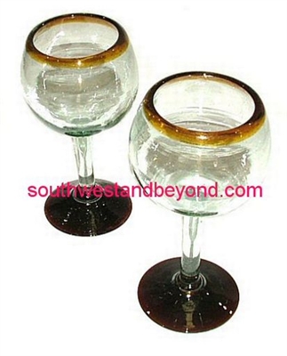 058-D Brandy Tall Goblet Glass Brandy Amber Rim - 4 pc Set