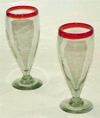 060-1B Beer Mexican Bubble Beer Glasses Red Rim - 4 pc Set