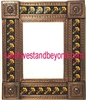 rectangular 21"x25" tin framed hand hammered mirror with talavera tiles - copper