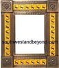 rectangular 21"x25" tin framed hand hammered mirror with talavera tiles - copper