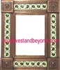rectangular 21"x15" tin framed hand hammered mirror with talavera tiles - copper